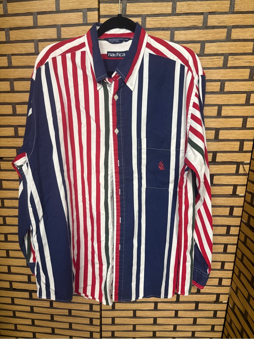 Nautica navy and red stripe button down shirt size large